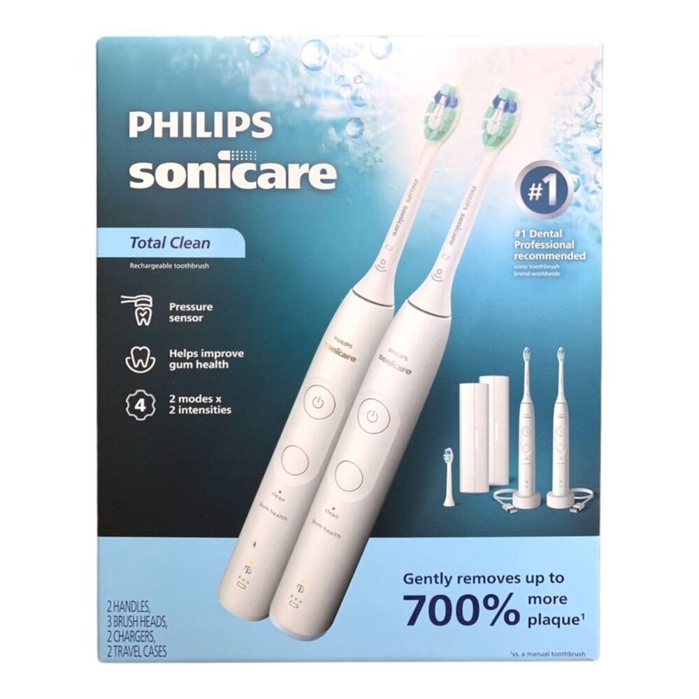 Philips Sonicare Total Clean Rechargeable Toothbrush, 2 pack Bundle, White